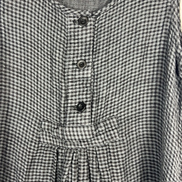 FLAX Sz P (4/6) Dress Gingham Linen Scoop Neck Sleeveless Black/Gray Lagenlook - Picture 4 of 11